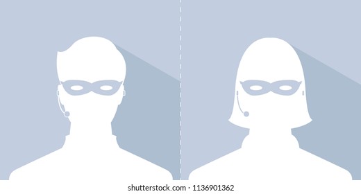 avatar head profile silhouette with shadow call center thief mask male and female picture
