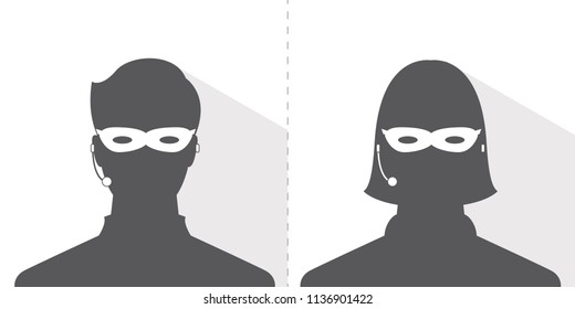 avatar head profile silhouette with shadow call center thief mask male and female picture