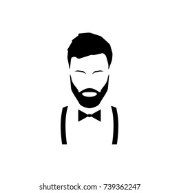 Avatar hipster with a beard in suspenders and a bow tie. Vector illustration.