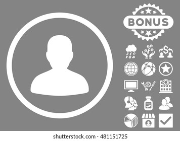 Avatar icon with bonus. Vector illustration style is flat iconic symbols, white color, gray background.