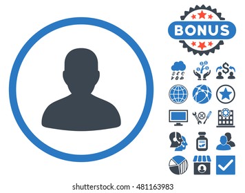 Avatar icon with bonus. Vector illustration style is flat iconic bicolor symbols, smooth blue colors, white background.