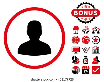 Avatar icon with bonus. Vector illustration style is flat iconic bicolor symbols, intensive red and black colors, white background.