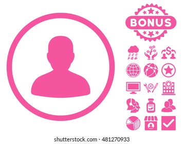 Avatar icon with bonus. Vector illustration style is flat iconic symbols, pink color, white background.