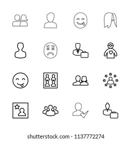 Avatar icon. collection of 16 avatar outline icons such as man and woman, emot showing tongue, user, doctor with medical reflector. editable avatar icons for web and mobile.
