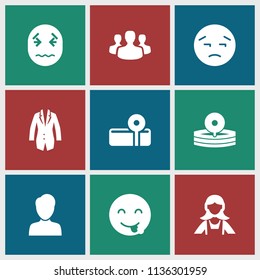 Avatar icon. collection of 9 avatar filled icons such as maid, upset emot, emot showing tongue, medical reflector, user group, man. editable avatar icons for web and mobile.