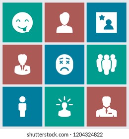 Avatar icon. collection of 9 avatar filled icons such as emot showing tongue, businessman, user, favorite photo, user bulb, group. editable avatar icons for web and mobile.