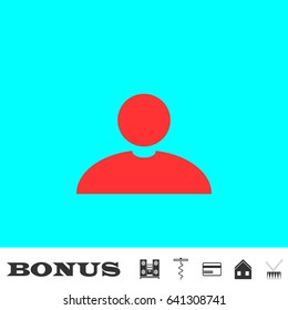 Avatar icon flat. Red pictogram on blue background. Vector illustration symbol and bonus buttons Music center, corkscrew, credit card, house, drum