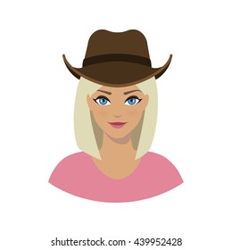 Avatar icon of girl in a cowboy hat on a white background. Vector.