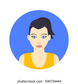 Avatar icon, girl in flat style over white, vector illustration