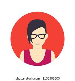 Avatar icon, girl in glasses with short haircut in flat style, vector