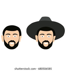 Avatar, icon, head, faces of a man with a beard in the hat and without a hat, isolate on a white background. Vector illustration EPS10