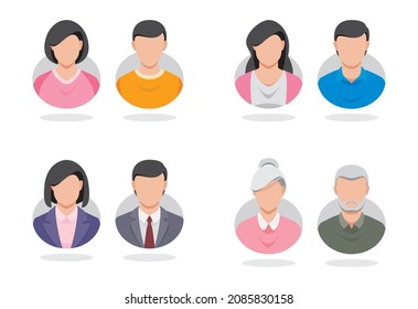 Avatar icon head profile young mature old simple flat style illustration