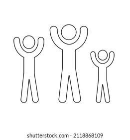 The Avatar Icon Of A Man With His Hands Up, Depicted As A Solid Line, An Illustration Of Social Communication, Highlighted On A White Background, A Group Of People