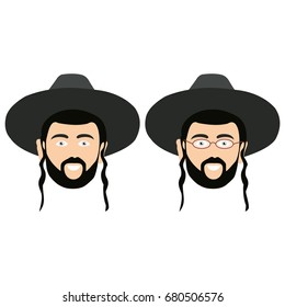 Avatar, icon Man Ortodox Jew, Hasid, Rabbi on a white background, cartoon character, with a beard in glasses and hat. Isolate, vector illustration EPS10