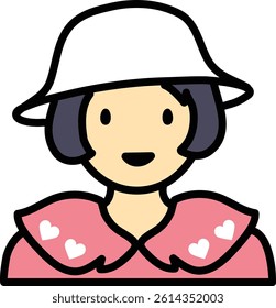 Avatar icon people drawing cartoon black line portraits girl with white hat