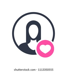 Avatar icon, people icon with heart sign. Avatar icon and favorite, like, love, care symbol. Vector illustration