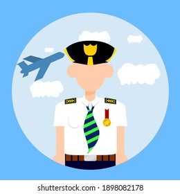 An Avatar Icon of Pilot in Flat Design. Editable EPS File