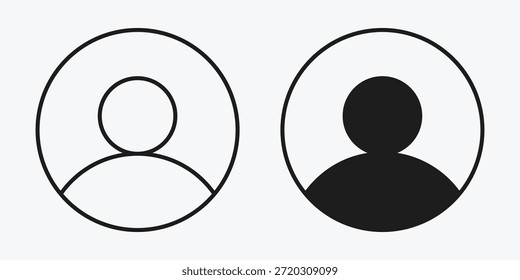 Ícone de avatar que representa o perfil do usuário, a conta pessoal, a identidade e a presença social ou digital no estilo vetorial moderno.