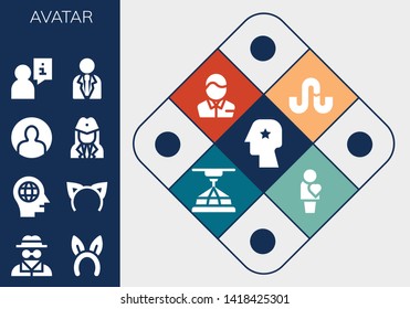 avatar icon set. 13 filled avatar icons.  Collection Of - Head, Invisible man, Headband, User, Stewardess, Businessman, Stumbleupon, Pharmacist, 3d, Human