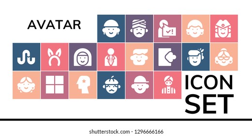  avatar icon set. 19 filled avatar icons. Simple modern icons about  - Avatar, Stumbleupon, Delicious, Head, Man, Headband, Businessman, Login, Woman, User, Stewardess