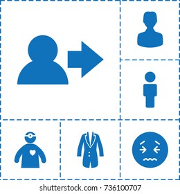 Avatar icon. set of 6 avatar filled icons such as upset emot, doctor with medical reflector, jacket