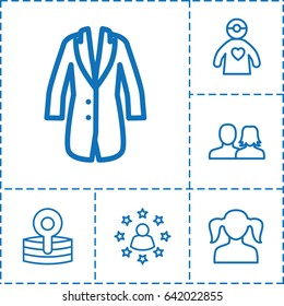 Avatar icon. set of 6 avatar outline icons such as man and woman, girl, medical reflector, doctor with medical reflector, jacket