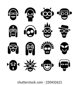 Avatar icon set. Black isolated image on white background.