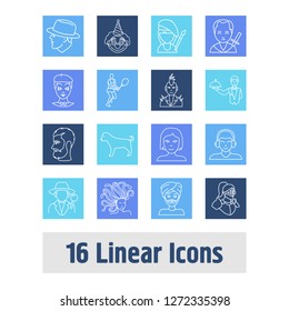 Avatar icon set and boy in headphone with knight, man in hat and punk boy. Pantomime related avatar icon vector for web UI logo design.