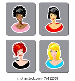 Avatar icon set - cartoon portrait clipart illustration collection. Female hairstyles. Fashion Woman