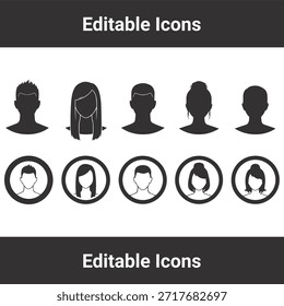 Avatar icon set featuring diverse male and female user profile silhouettes for social media and website interface