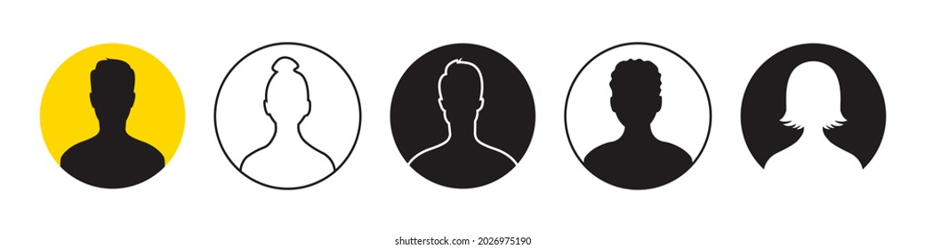 Avatar icon set in flat style. User avatar of male and female. Silhoutte profile symbol. Anonymous user portrait. Faceless profile picture