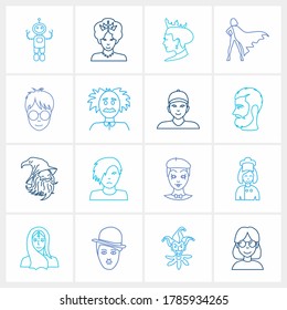 Avatar icon set and geek girl with cook, princess and mime. Magician related avatar icon vector for web UI logo design.