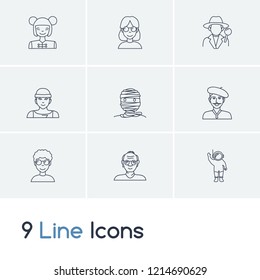 Avatar icon set and geek with old man, astronaut and french man. Dead related avatar icon vector for web UI logo design.