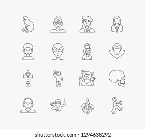Avatar icon set and old woman with french girl, curly haired woman and vampire. Job woman related avatar icon vector for web UI logo design.