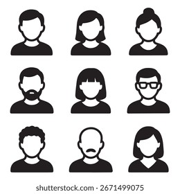 Avatar Icon Set Pack 10 Minimalistische schwarz-weiße Vektorsymbole 