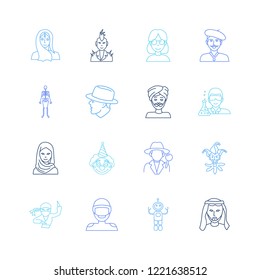 Avatar icon set and punk boy with racer, french man and man in hat. Turban related avatar icon vector for web UI logo design.