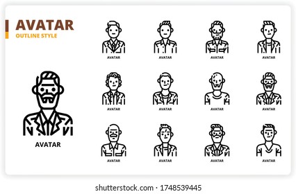 Juego de iconos de avatar para diseño web, libro, revista, afiche, anuncios, aplicación, etc.