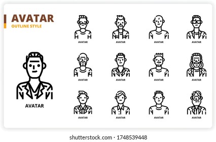 Juego de iconos de avatar para diseño web, libro, revista, afiche, anuncios, aplicación, etc.