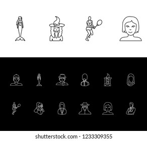 Avatar icon set and woman in hicab with businesswoman, tennis player and mermaid. Warrior related avatar icon vector for web UI logo design.