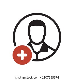Avatar icon, social icon with add sign. Avatar icon and new, plus, positive symbol. Vector illustration