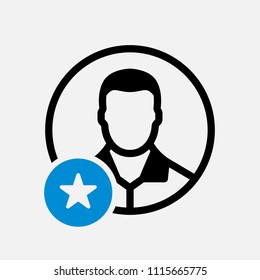 Avatar icon, social icon with star sign. Avatar icon and best, favorite, rating symbol. Vector illustration