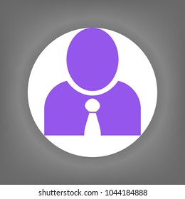 Avatar icon. Vector. Violet icon on white circle with shadow at gray background.