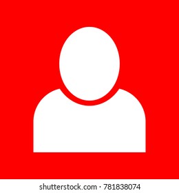 Avatar icon. Vector. White icon on red background. Isolate.