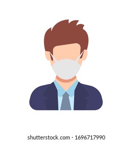 Avatar icon wearing protective face mask. Male in flat style with medical mask. Vector illustration
