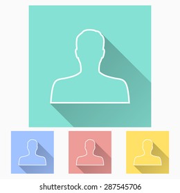 Avatar - icon is white with long shadow, flat design. Vector illustration.