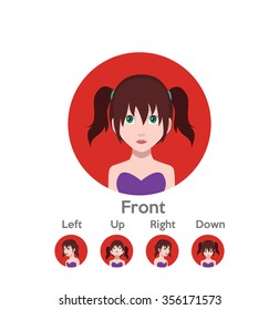 Avatar Icons With eyes nose and mouth Left,Up,Front,Right Down view

