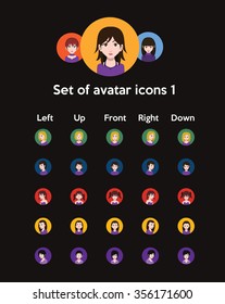 Avatar Icons With eyes nose and mouth Left,Up,Front,Right Down view
