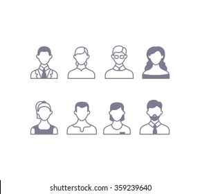 Avatar icons linear grey icons on white background