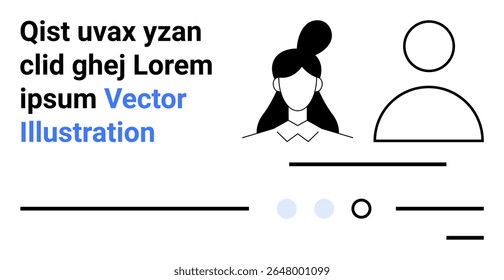 Ícones de Avatar, um com uma jovem mulher, ao lado de elementos de interface de usuário minimalista polegares linhas para cima, círculos. Ideal para tecnologia, perfis, aplicativos, sites, design, experiência do usuário, interfaces modernas