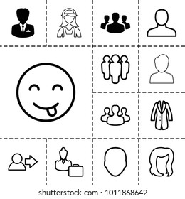 Avatar icons. set of 13 editable outline avatar icons such as businessman, user group, face, man, hairstyle, user, emot showing tongue, group, jacket